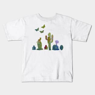 cacti, cat and butterflies Kids T-Shirt